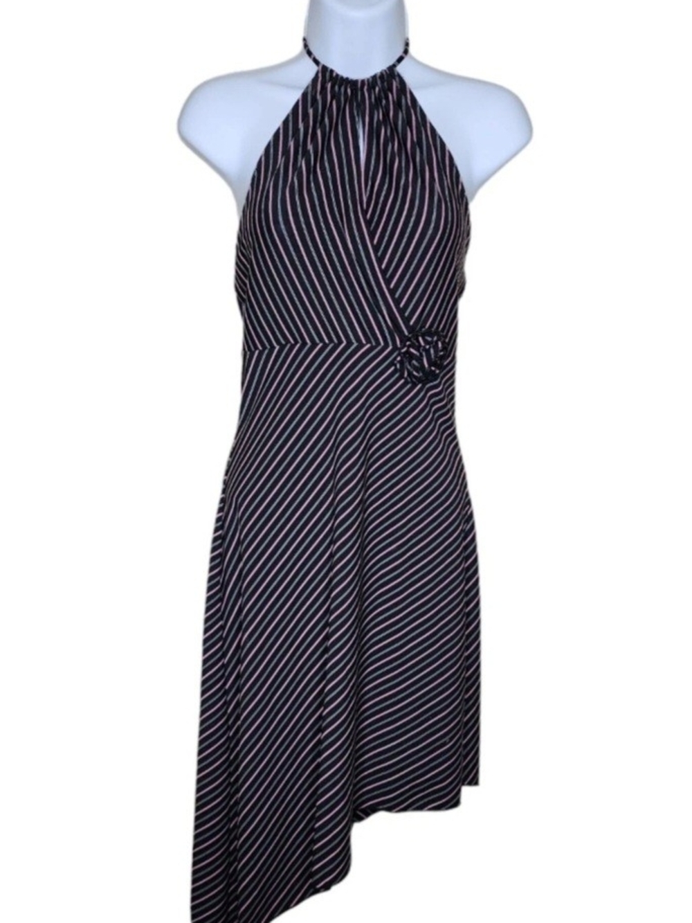 Vintage 90's Halter Striped Asymmetrical Midi Dress - Size: Medium- NWOT!!!
